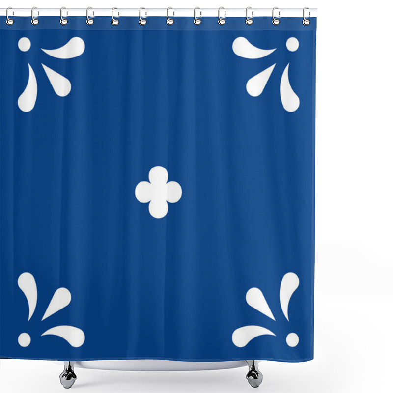 Personality  Mexican Talavera Tile Pattern. Ornament In Traditional Style From Puebla In Classic Blue And White. Floral Ceramic Composition With Flower, Dot And Leaves. Folk Art Design From Mexico. Shower Curtains