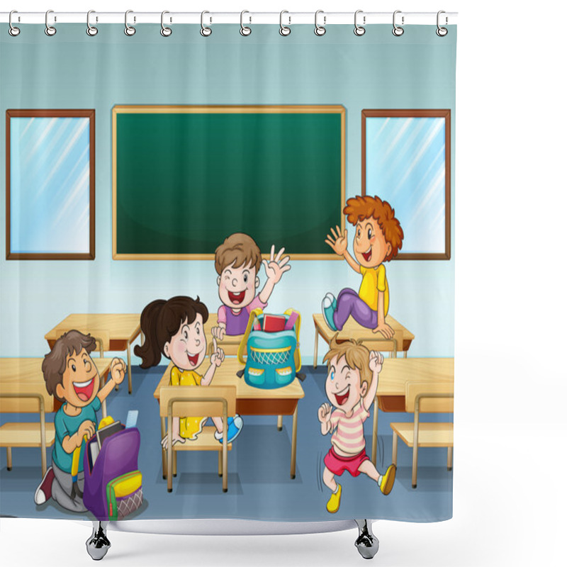 Personality  Happy Students Inside A Classroom Shower Curtains