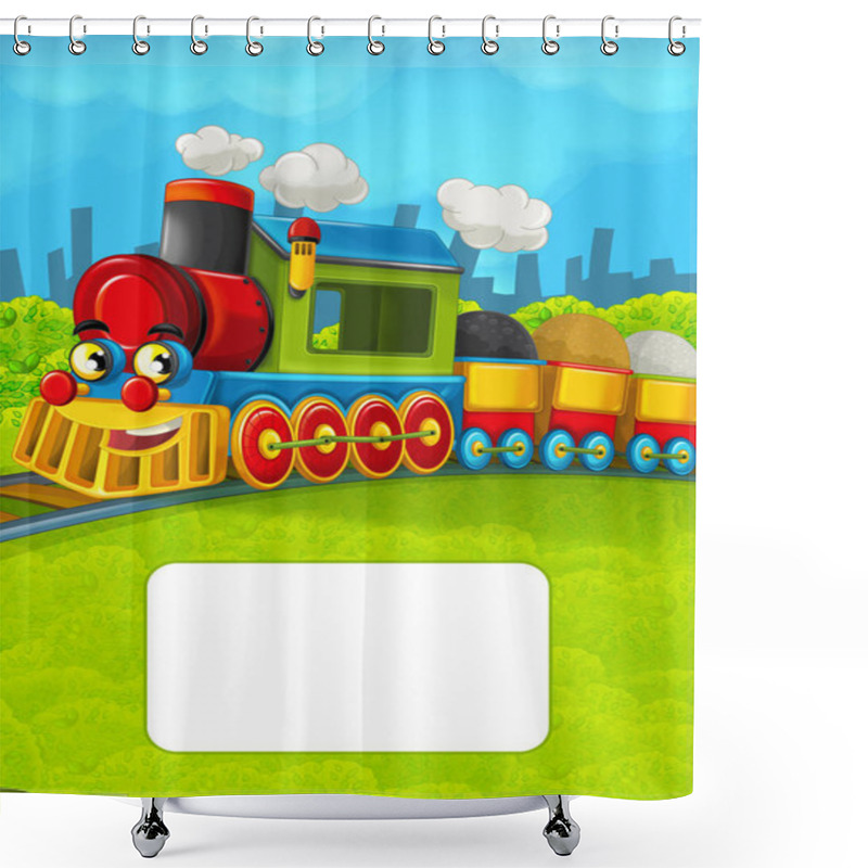 Personality  Cartoon Train Scene With Space For Text Shower Curtains