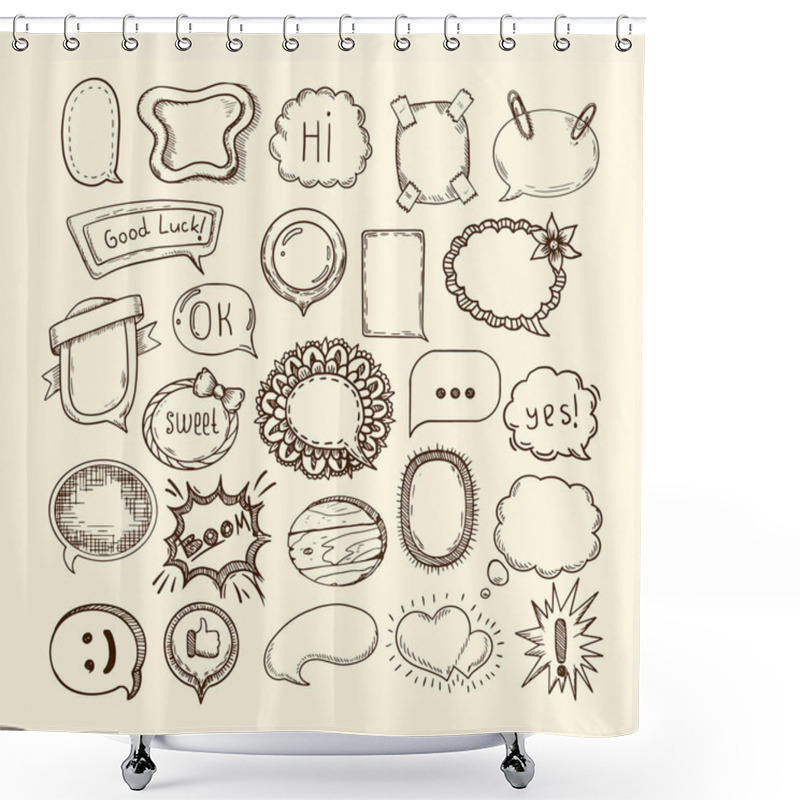 Personality  Hand Drawn Set Of Sketch Different Cute Speech Bubble, Stickers. Shower Curtains