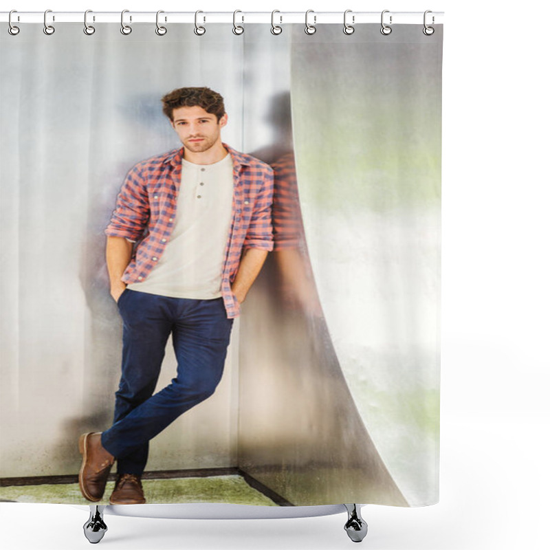 Personality  Young American Man With Little Beard Relaxing Outside  Shower Curtains