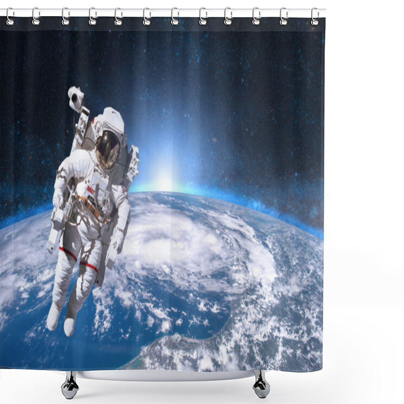 Personality  Astronaut In Outer Space On Background Of The Earth.  Shower Curtains