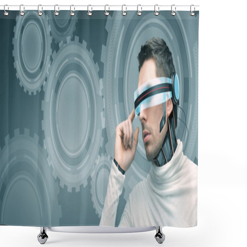 Personality  Man With Futuristic 3d Glasses And Sensors Shower Curtains