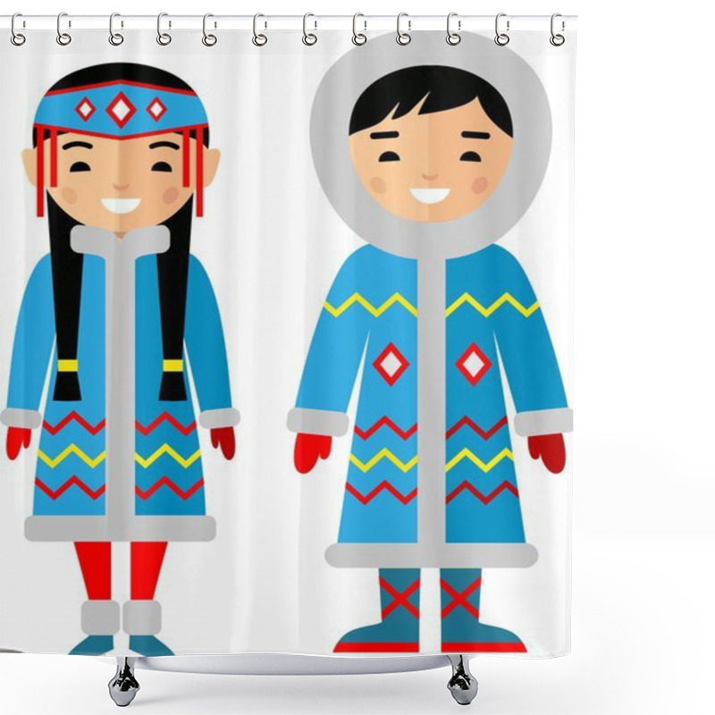 Personality  Vector Illustration Of Eskimo Children, Boy, Girl, People Shower Curtains