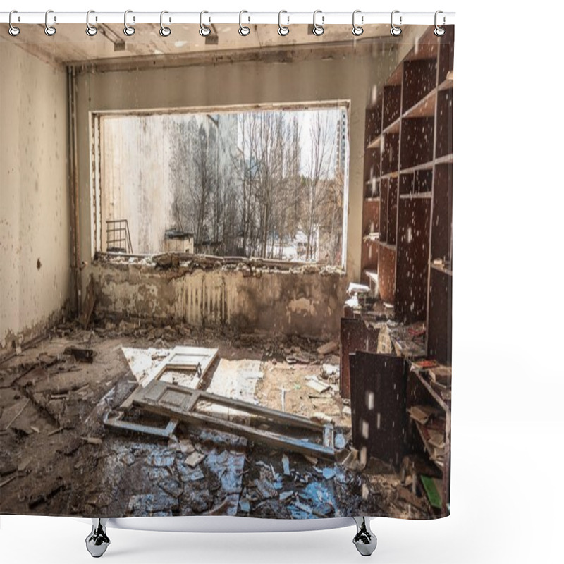 Personality  Water Pouring Down On Wall In Abandoned Room In Pripyat Shower Curtains