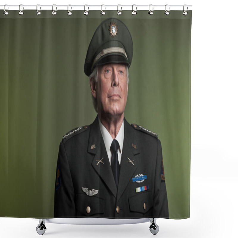 Personality  Military General In Uniform. Studio Portrait. Shower Curtains