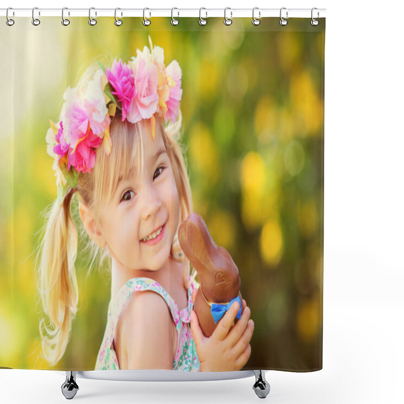 Personality  Cute Easter Girl With Chocolate Bunny Shower Curtains