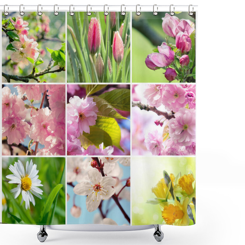 Personality  Beautiful Spring Flowers Collage, Nine Photos Shower Curtains