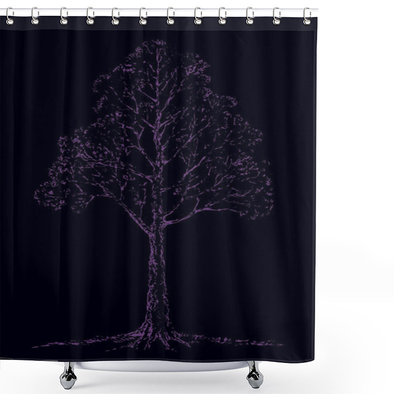 Personality  Vector Sketch. Old Oak Tree Shower Curtains