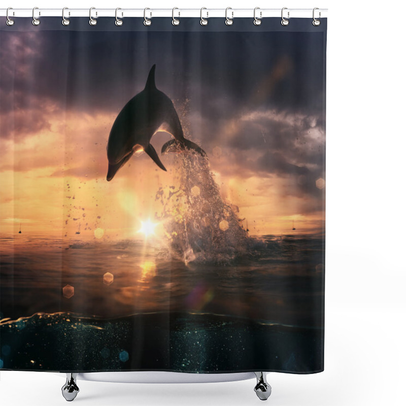 Personality  Beautiful Dolphin Jumping From Shining Water Shower Curtains