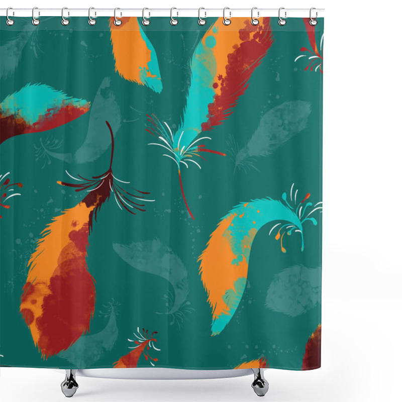 Personality  Vivid Repeat Map, Feathers Shower Curtains