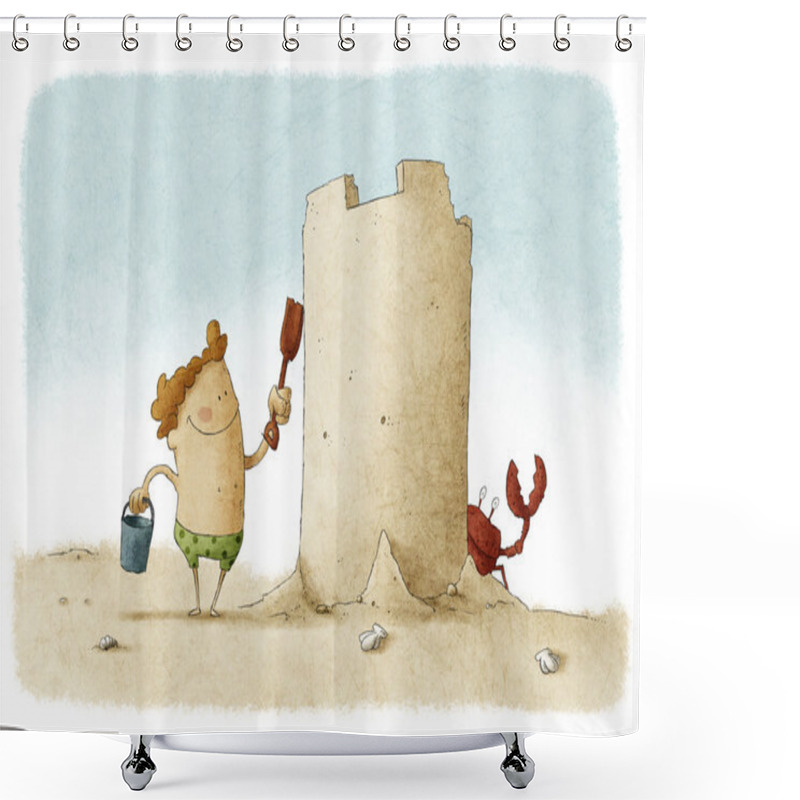 Personality  Boy Builds Sand Castle Shower Curtains