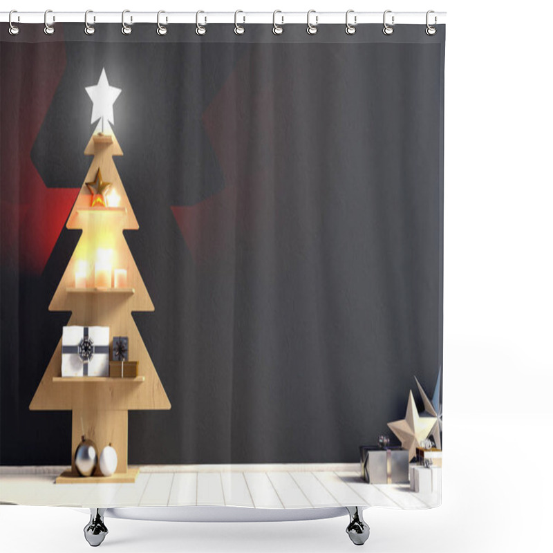 Personality  Modern Minimalistic Christmas Interior, Scandinavian Style. 3D I Shower Curtains