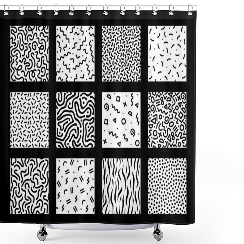 Personality  Set Of Seamless Black And White Geometric Patterns. Hipster Memphis Style. Shower Curtains