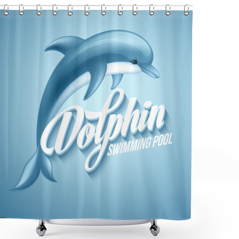 Personality  Dolphin. Swimming Pool Sign Template. Vector Illustration. Shower Curtains