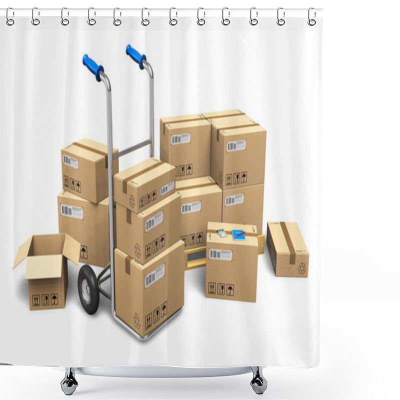 Personality  Cardboard Boxes And Hand Truck Shower Curtains