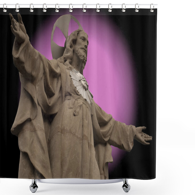 Personality  Statue Of Christ With Fake Aureole Shower Curtains