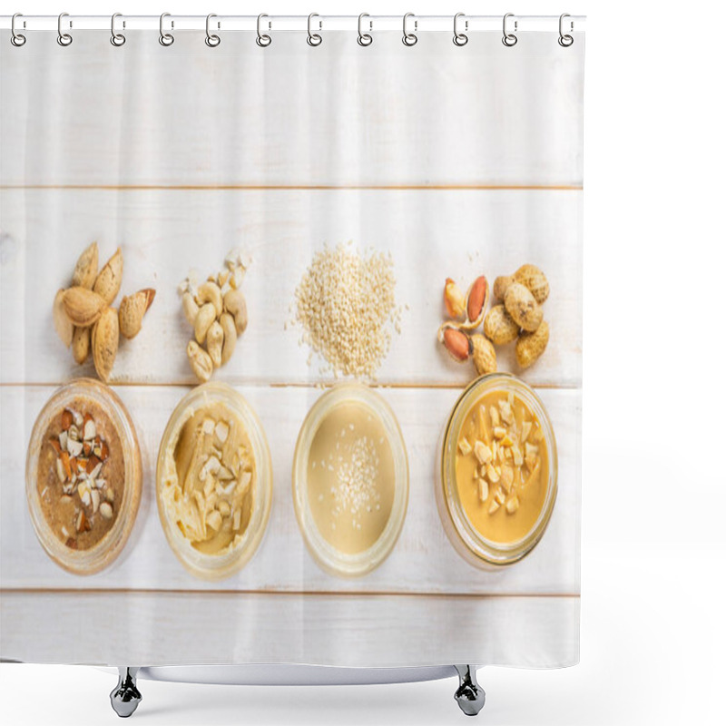 Personality  Selection Of Nut Butters - Peanut, Cashew, Almond And Sesame Seeds Shower Curtains