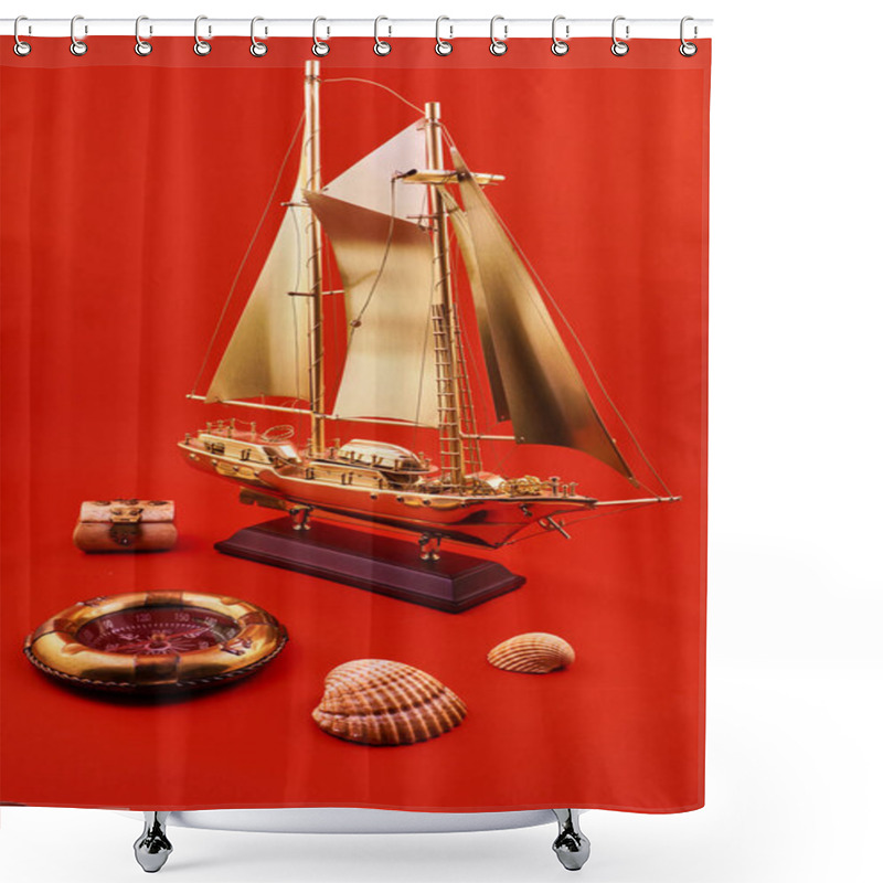 Personality  Model Of Sailing Ship With Compass And Shell Shower Curtains