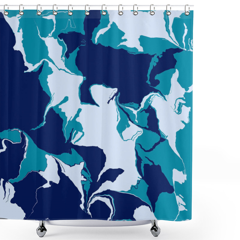 Personality  Abstract Digital Artwork Featuring A Marble-like Background In Various Shades Of Blue, Teal, And Navy Shower Curtains