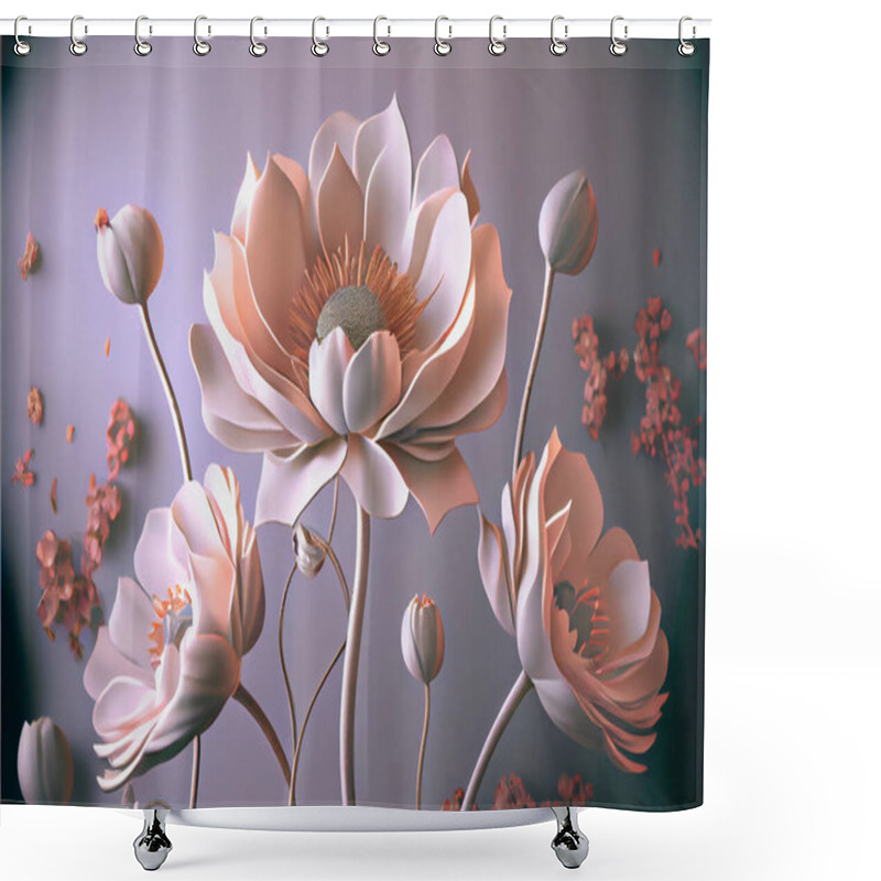 Personality  3d Mural Wallpaper With Simple Floral Painting Light Gray Background. Drawing Modern Flowers For Bedroom Decor Shower Curtains