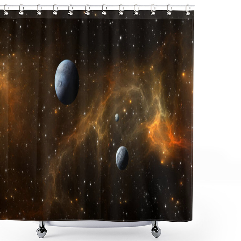 Personality  Extrasolar Planets With Nebula And Stars In Deep Space. 3d Illustration Shower Curtains