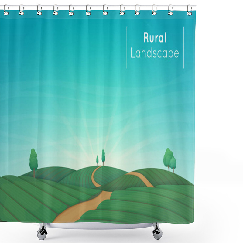 Personality  Rural Farming Landscape Vector Illustration. Green Agricultural  Shower Curtains