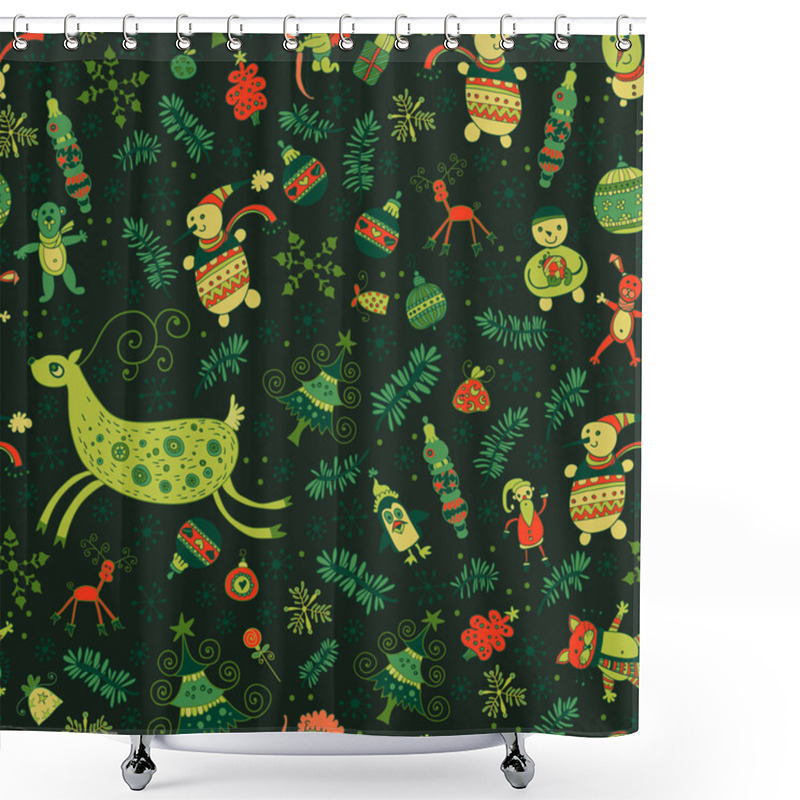 Personality  Seamless Pattern Of Bright Christmas Items. Shower Curtains