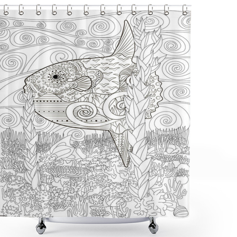 Personality  Underwater Moon Fish In Zentangle Shower Curtains