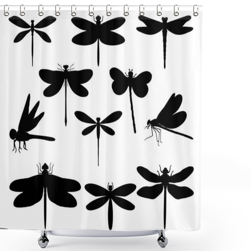 Personality  Set Of Dragonfly Silhouette Vector Art Shower Curtains