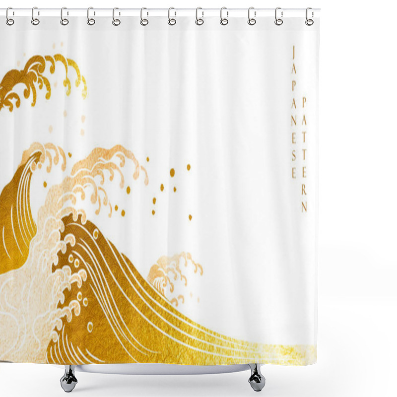 Personality  Japanese Ocean Background With Gold And Bronze Texture Vector. Luxury Traditional Banner Design With Hand Drawn Wave Pattern In Vintage Style.  Shower Curtains