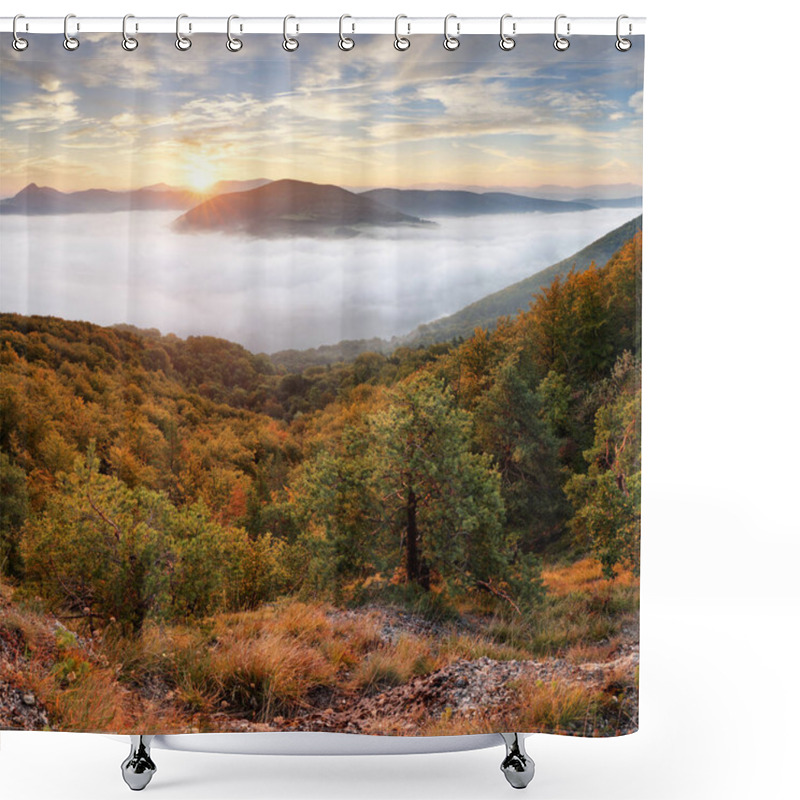 Personality  Landscape Beautiful Autumn Morning Above Deep Forest Valley. Shower Curtains