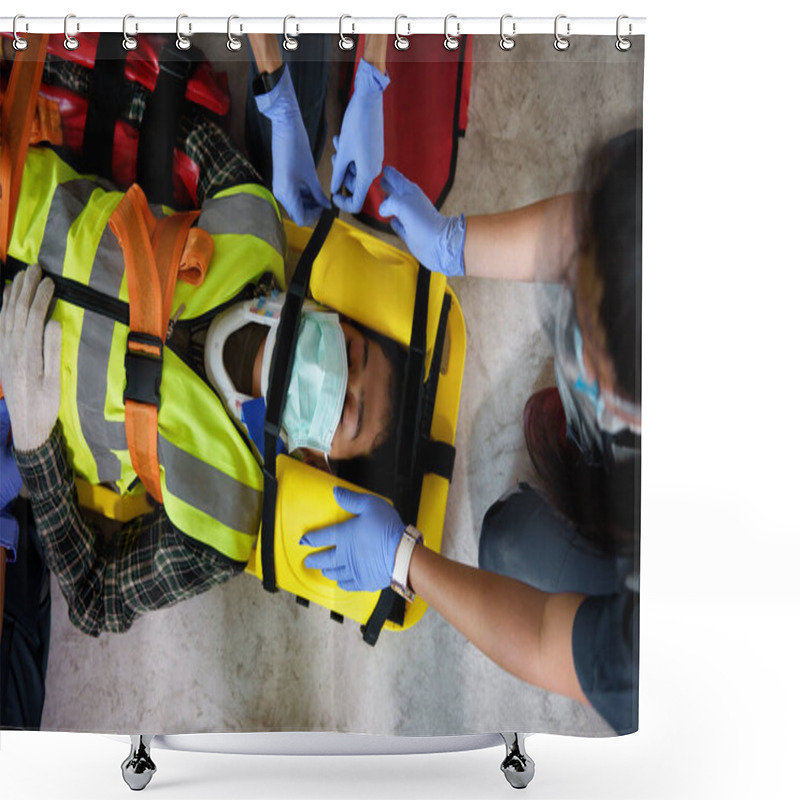 Personality  First Aid For Injuries In Work Accidents. Using First Aid Equipment Support To Loss Of Feeling Or Loss Of Normal Movement And Loss Of Function In Limbs, First Aid Training To Transfer Patient. Shower Curtains