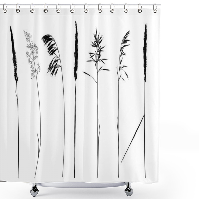 Personality  Set Of Wild Herbs Silhouettes. Shower Curtains