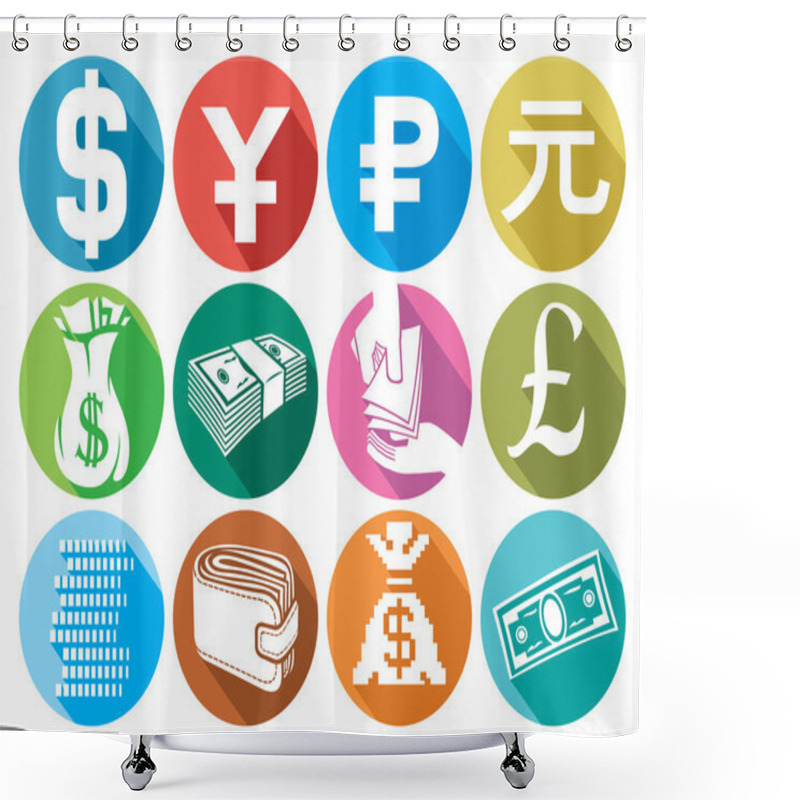 Personality  Money Flat Icons Set Shower Curtains