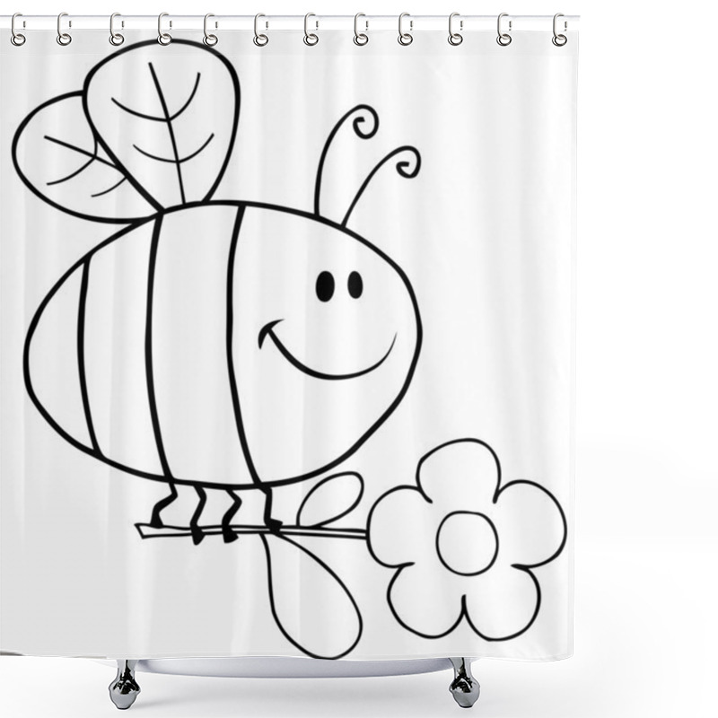 Personality  Outlined Bee Flying With Flower In Sky Shower Curtains