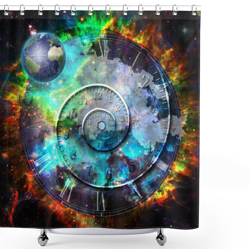 Personality  Planet Earth In Fantasy Space With Time Spiral. 3D Rendering Shower Curtains