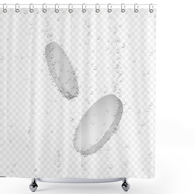 Personality  Realistic 3d Pill With Bubbles. Painkiller Dissolving Dose. Medicine Effervescent Tablet Or Drug. Vector Illustration  Shower Curtains