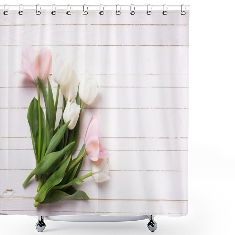 Personality  Pink And White  Tulip Flowers Shower Curtains