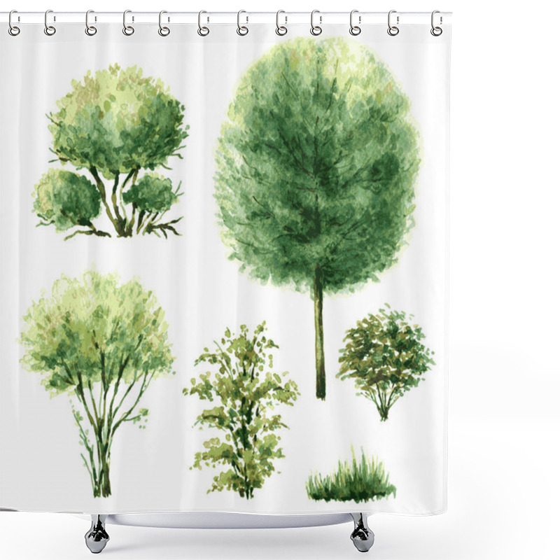 Personality  Set Of Green Trees And Bushes. Shower Curtains