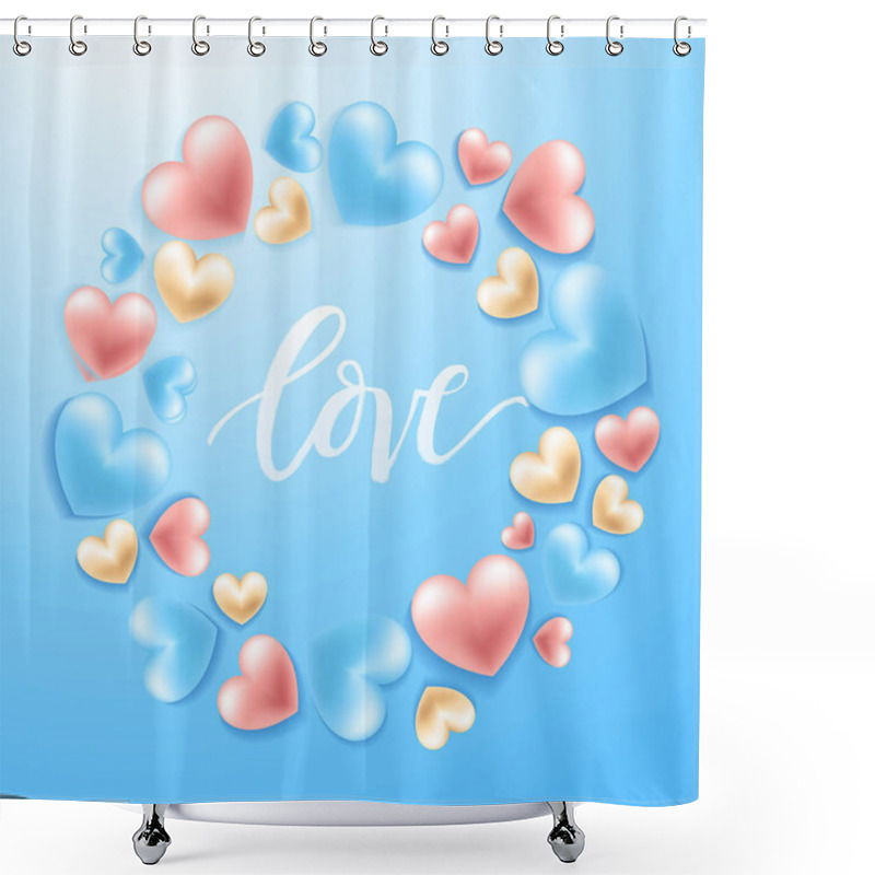 Personality  Happy Valentines Day Elements : Realistic Valentine Hearts On Background : Vector Illustration Shower Curtains