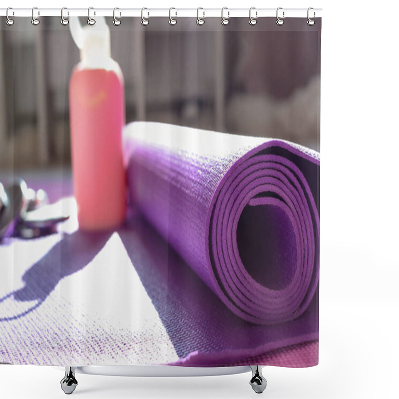 Personality  Yoga Mat And Gym Equipment For Healthy Lifestyle And Fitness Background Shower Curtains