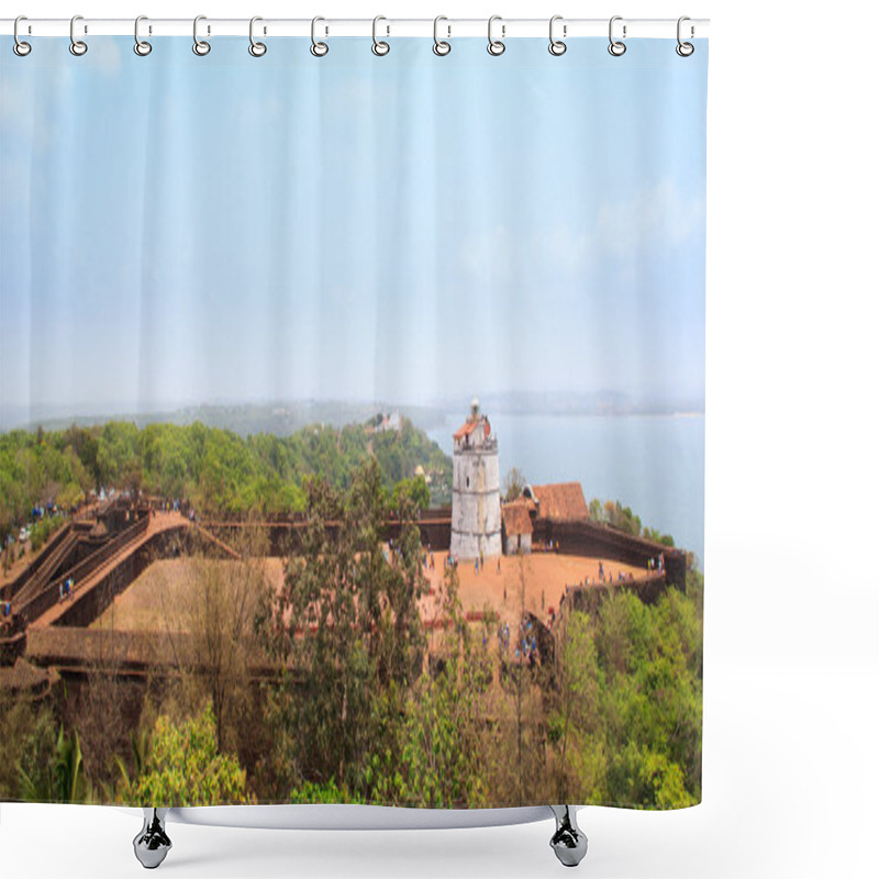 Personality  Panorama Of Aguada Fort And Old Lighthouse.This Fort Is Well Preserved And Is Popular Tourist Destination. Shower Curtains