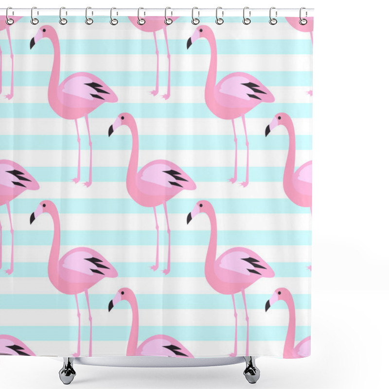 Personality  Flamingo Seamless Pattern. Pink Exotic Bird Background. Shower Curtains