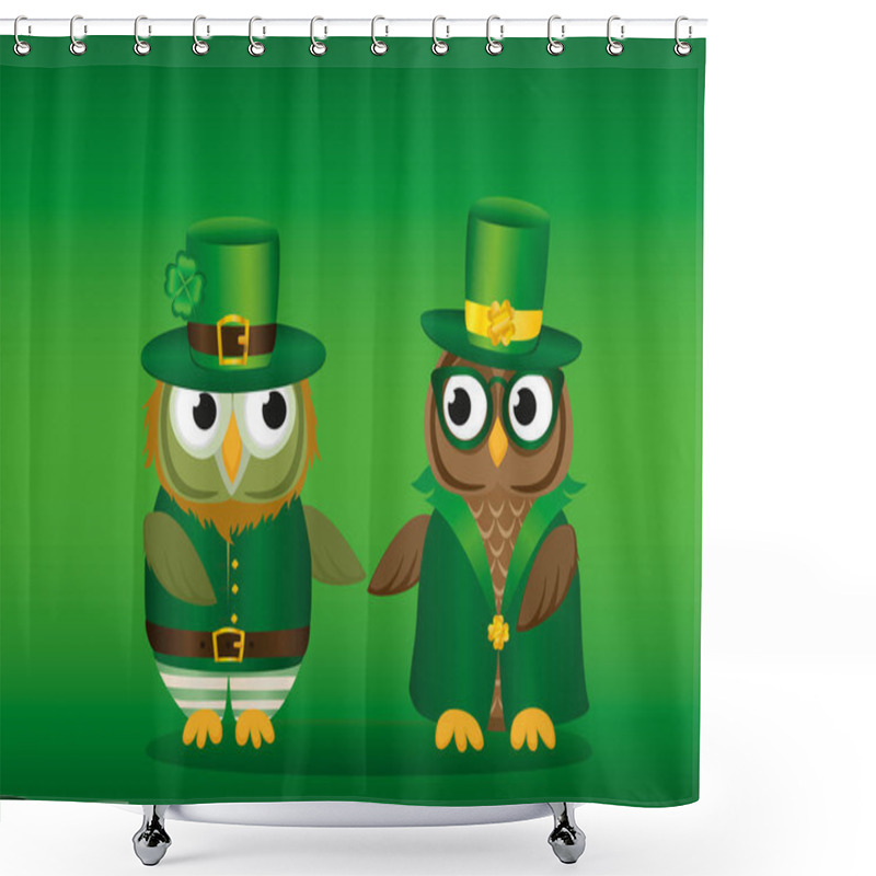 Personality  Two Owls In National Costume At Patrick's Day Holding Hands.  Shower Curtains