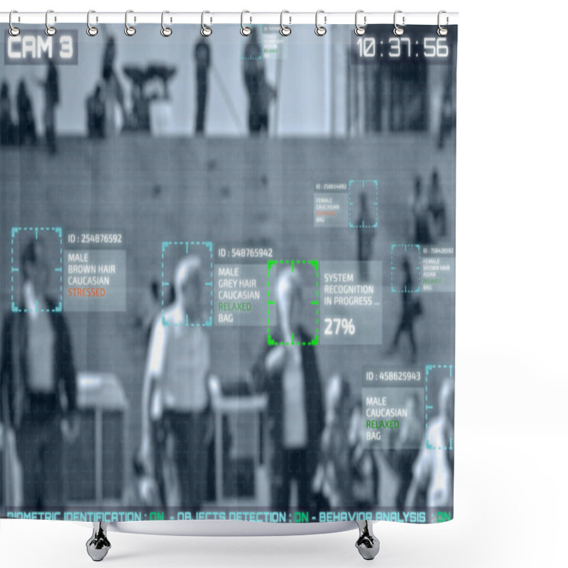 Personality  Simulation Of A Screen Of Cctv Cameras With Facial Recognition Shower Curtains