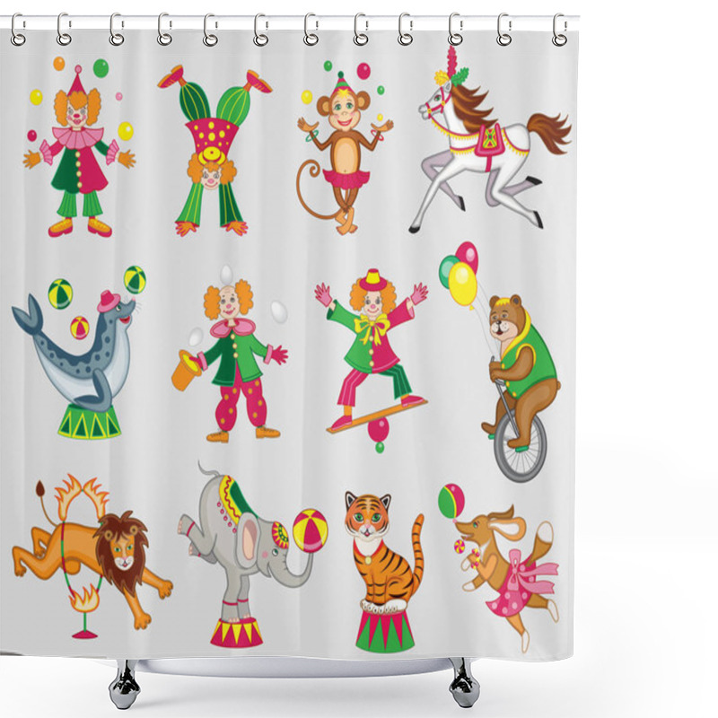 Personality  Set Of Cute Circus Animals (vector Illustration) Shower Curtains