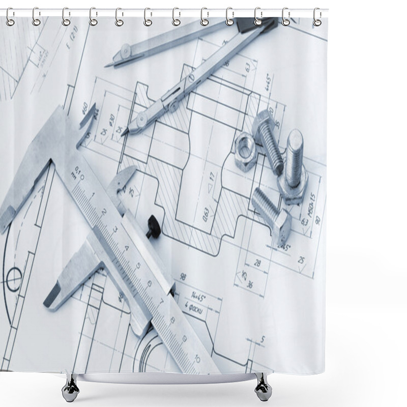 Personality  The Plan Industrial Details, A Screws, Caliper, Divider. A Photo Shower Curtains