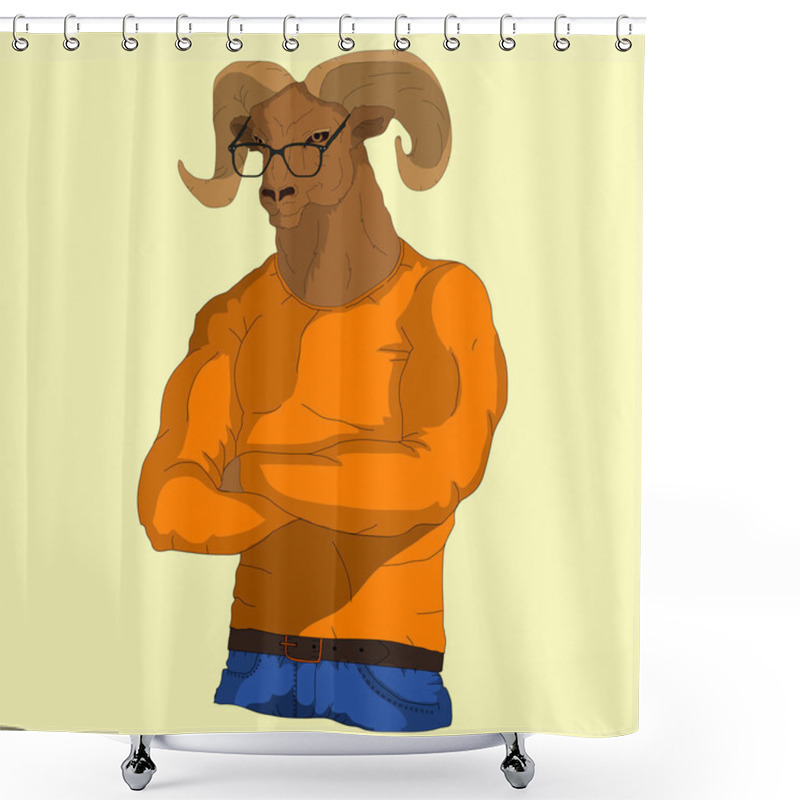 Personality  Hipster Deer In T Shirt And Glasses Shower Curtains