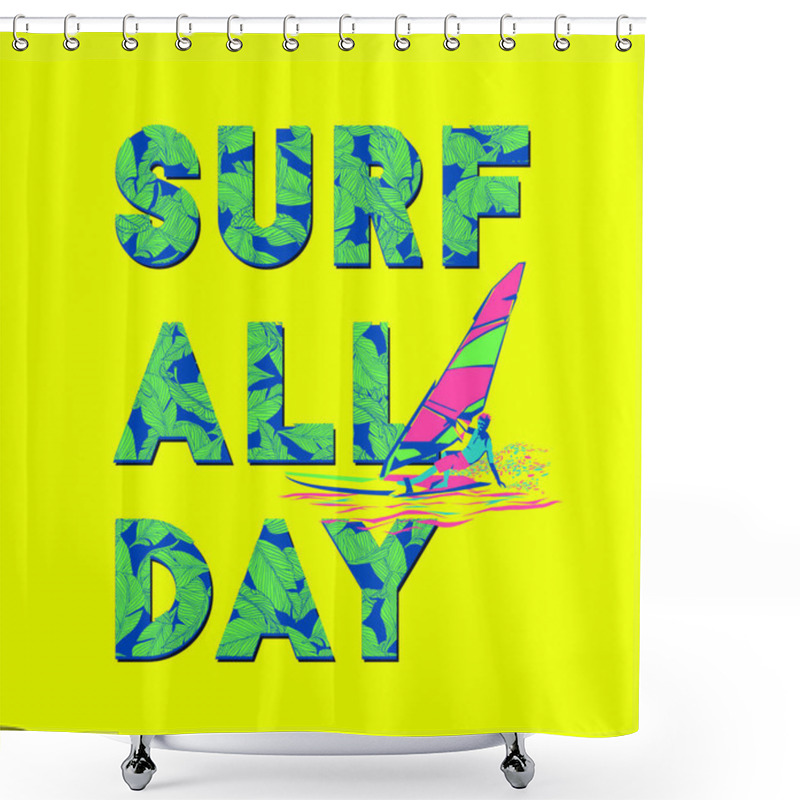 Personality  Surfing Summer T-shirt Print Design, Vector, Illustration Shower Curtains